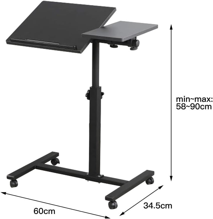 Betttisch mit Rollen, Betttisch für Laptop, Serviertablett für Sofa, Bremsen an beiden Hinterrädern,