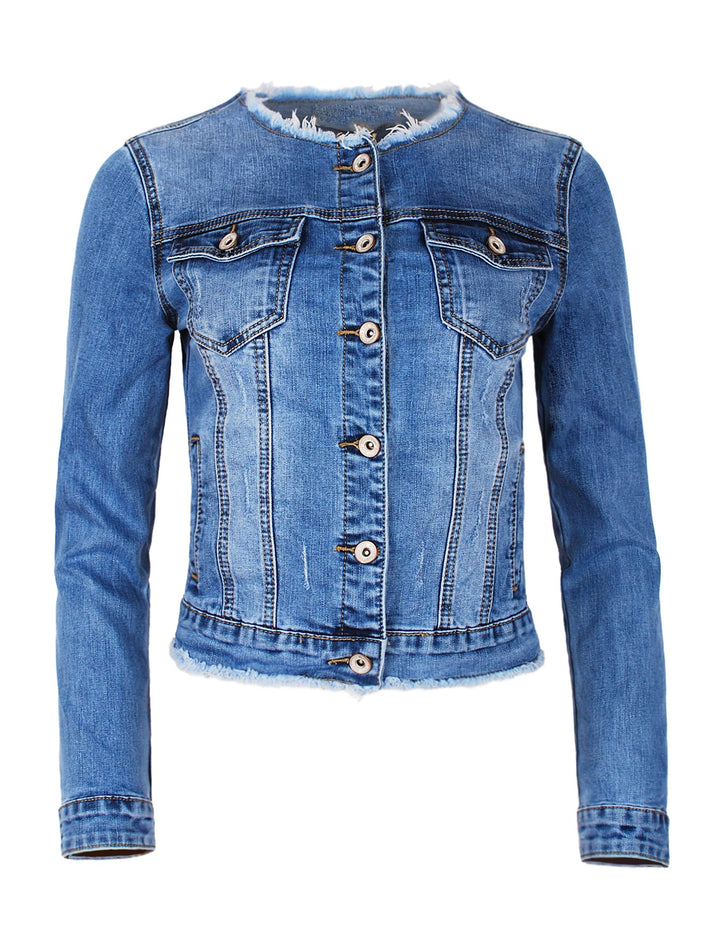 Fraternel Damen Jeansjacke ausgefranst Vintage Stretch S Hellblau, S Hellblau
