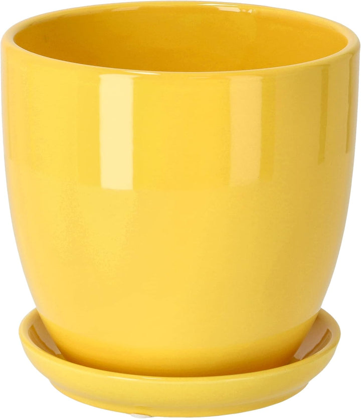 KOTARBAU® 2er Set Keramik Blumentopf Übertopf für Blumen Pflanzen ⌀ 17 cm mit Tropfschale Gelb ⌀ 17