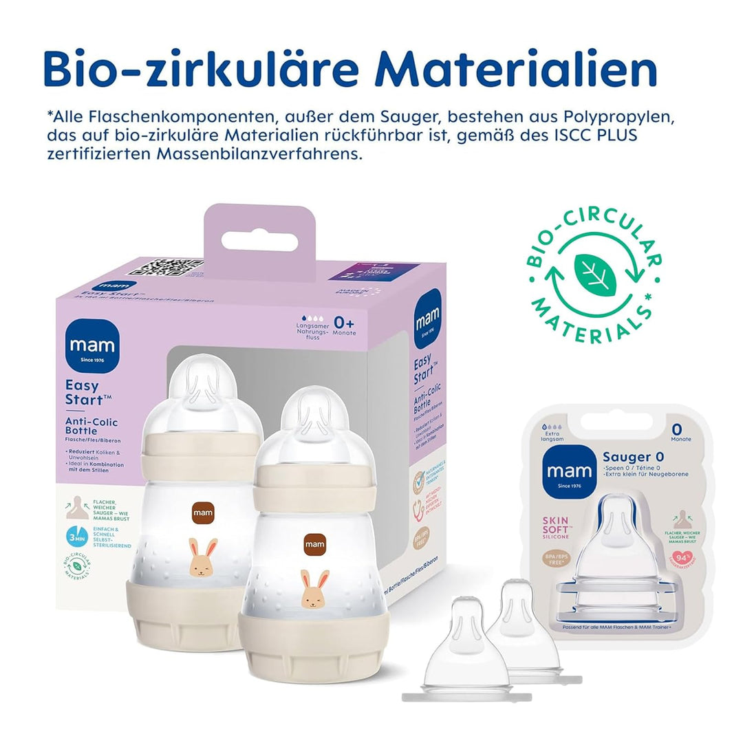 MAM Sparset III Anti-Colic Starter-Set mit Anti-Kolik Flaschen Set + 2 Sauger Gr.0 (speziell für Frü
