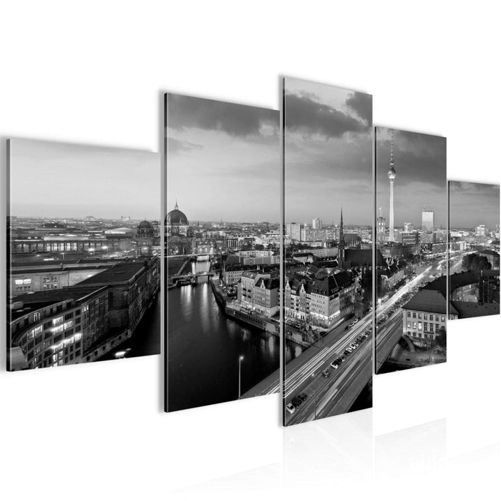 Runa Art Wandbilder Berlin 5 Teilig Bild auf Vlies Leinwand Deko Büro Wohnzimmer Stadt Schwarz Weiss