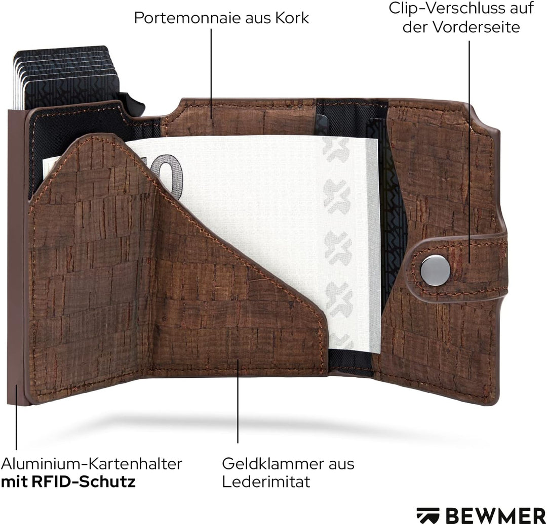 BEWMER Premium-Kreditkartenetui | Schlanke Brieftasche für Damen und Herren mit RFID-Schutz gegen Kl
