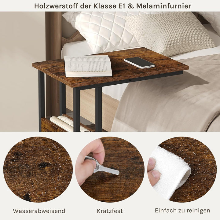 WOLTU Beistelltisch C Form, Couchtisch mit Stauraum, Wohnzimmertisch klein, Vintage Sofatisch mit Me