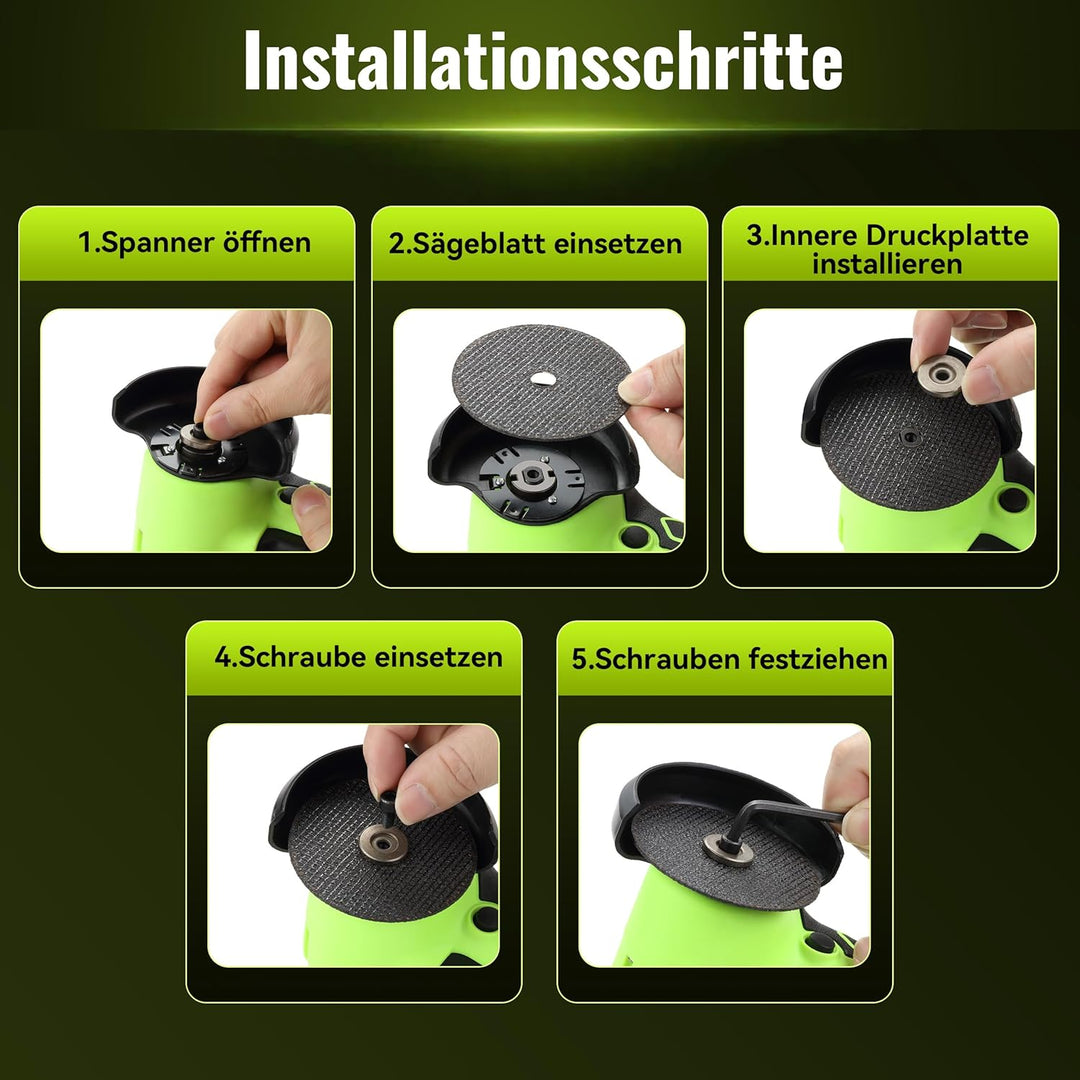 DEWINNER Akku-Winkelschleifer 19 500 U/min - 76mm Schleifscheibe, 2 Akkus 2000mAh, 6 Schneidscheiben