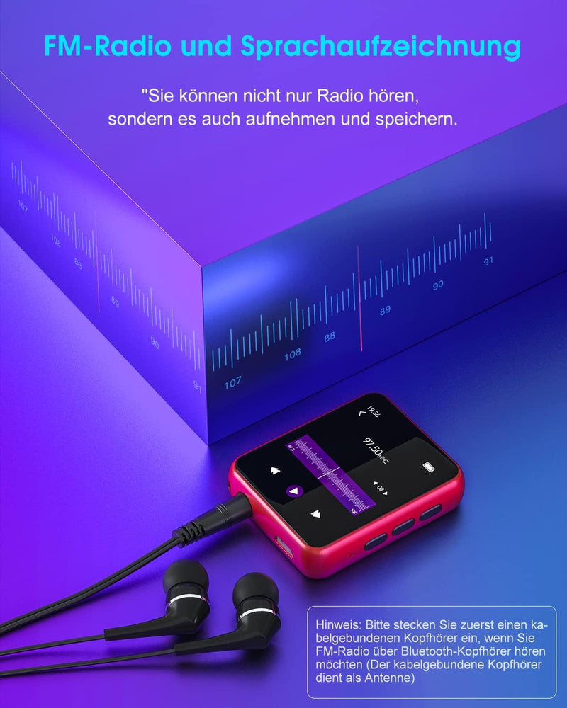 32GB MP3 Player Bluetooth 5.0, HiFi Lossless Sound Musik Player mit Lautsprecher, Line-in Voice Reco