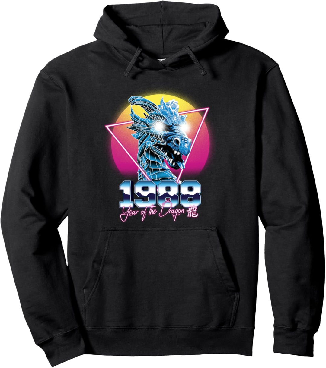 Drache chinesischer Retrowave Sternzeichen Pullover Hoodie