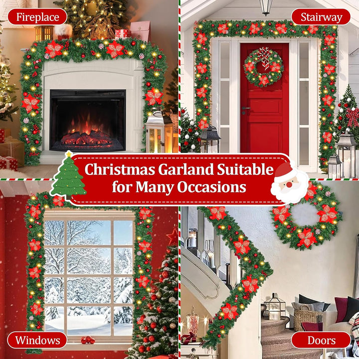 Timiyou Girlande Weihnachten 2.7m mit 30 LED-Lichtern Timer, Tannengirlande für Drinnen & Draussen,