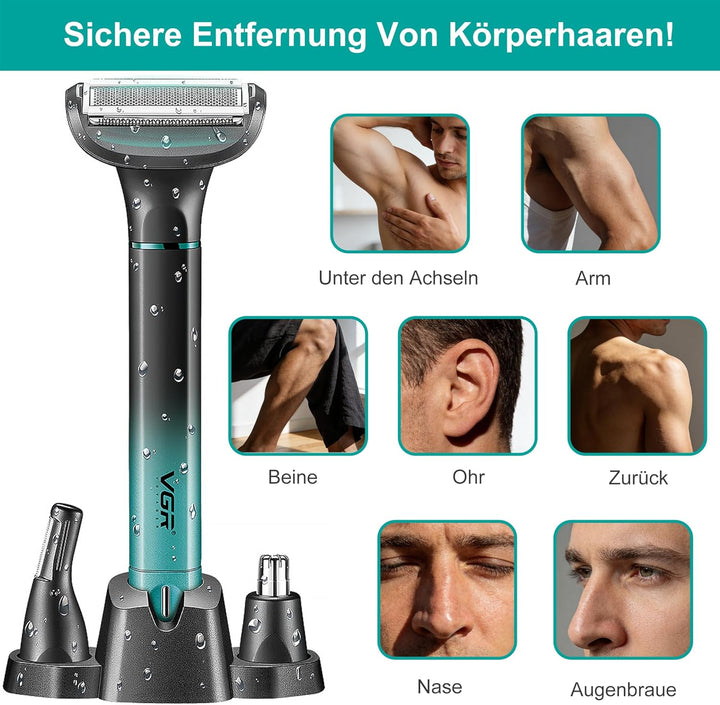 VGR 625 3 in 1 Intimrasierer Mann, Kabelloser Körperrasierer Herren, Nasenhaartrimmer Herren und Bod