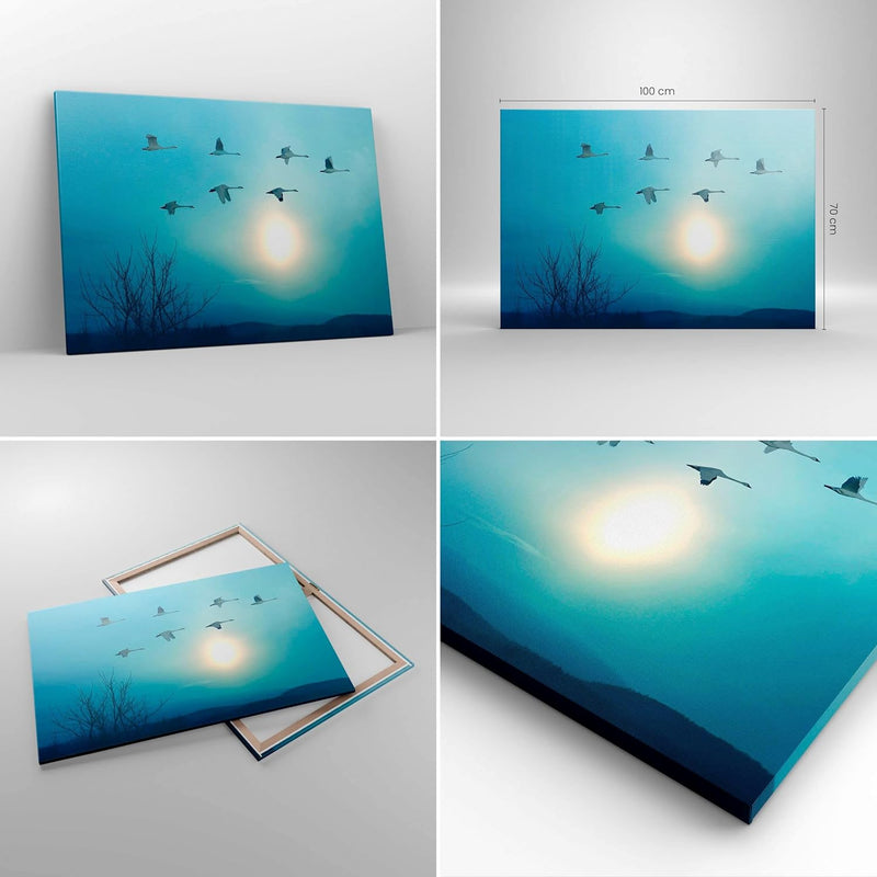 Bilder auf Leinwand 100x70cm Leinwandbild mit Rahmen Storch Vogel Natur Gross Wanddeko Bild Schlafzi