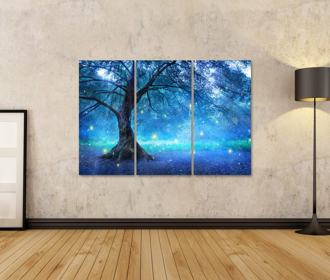 islandburner Bild auf Leinwand Fairy Baum Im Mystic Forest Wandbild Poster Kunstdruck Bilder Format: