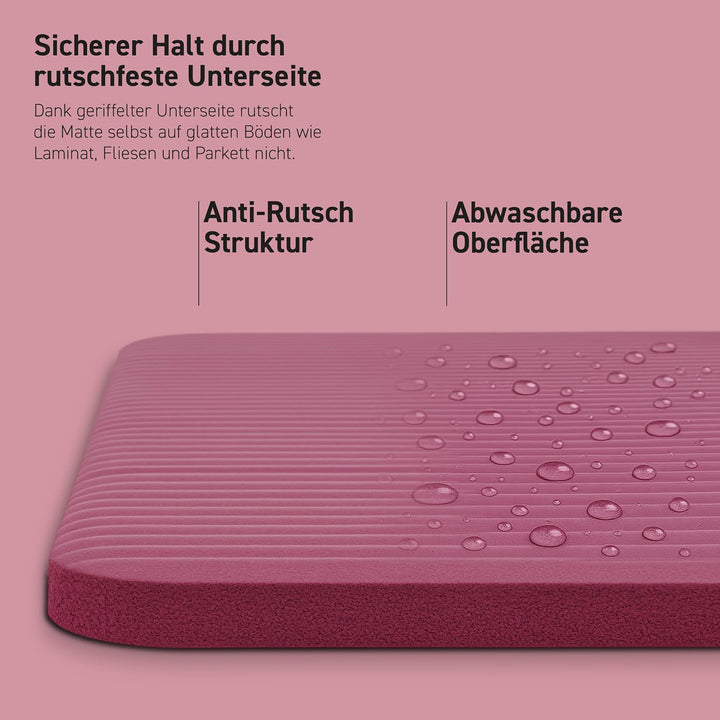 Gymnastikmatte | Yogamatte Premium rutschfest inkl. Tragegurt + Übungsposter + Workout App I Hautfre