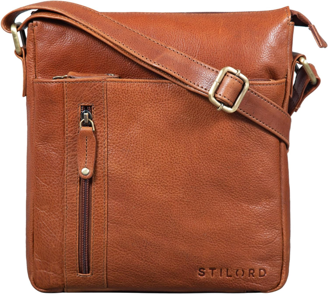 STILORD 'Brady' Messenger Bag Leder Braun klein Umhängetasche Schultertasche für iPad 10,1 Zoll Tabl