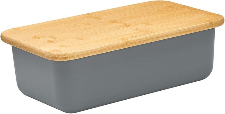 Zassenhaus Brotkasten, Deckel als Schneidbrett verwendbar, Brotkorb Bambus cool grey, 40 x 23 x 13,5