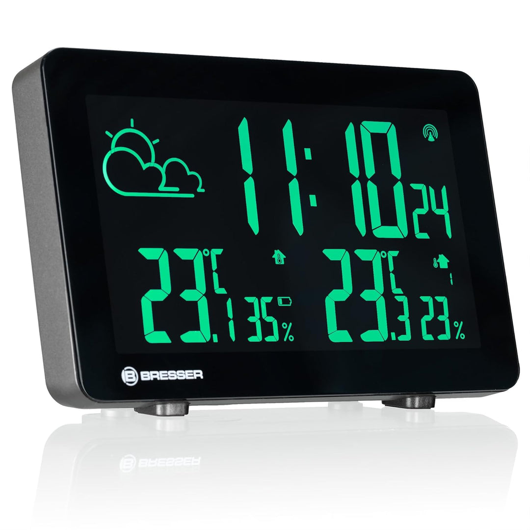 Bresser Funkwetterstation mit Farbwechsel, 256 Displayfarben, Wettervorhersage, Thermo-Hygrosensor,