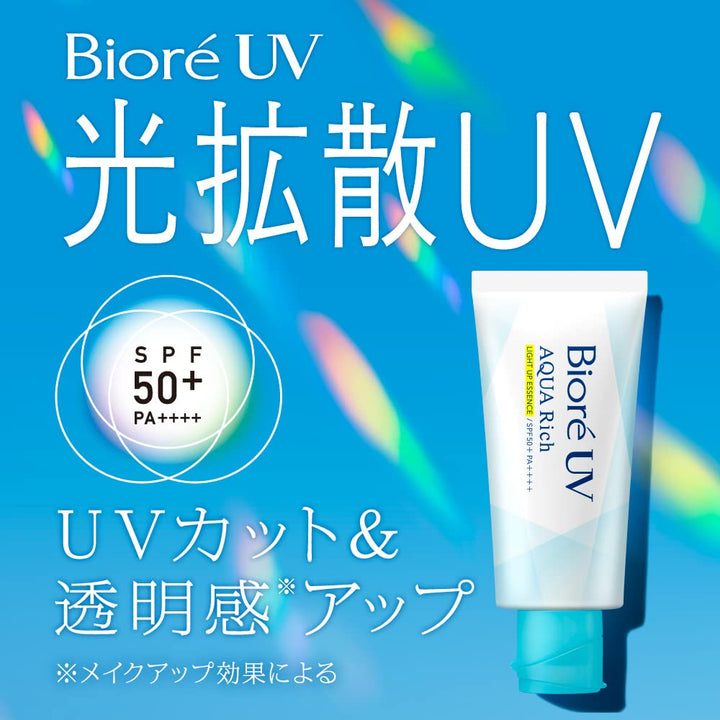 Biore UV Aqua Rich Light Up Essence 70g SPF50 +/PA ++++ Blotting Paper Set