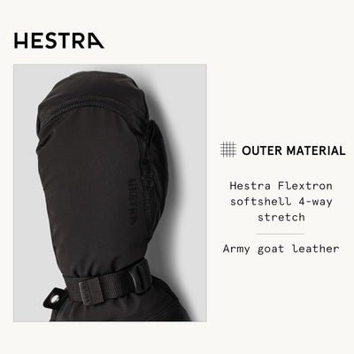Hestra Damen Winter-Ski-Handschuhe: Herren Armee Leder Extreme Kälte Fäustlinge schwarz / schwarz 43