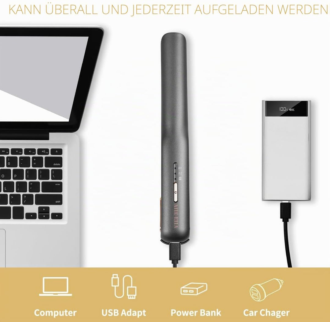 Kabelloser Haarglätter und Lockenwickler 2 in 1, Mini Haarglätter Und Lockenstab mit USB-C Aufladung