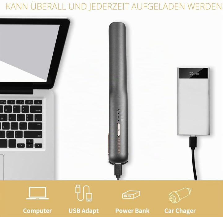 Kabelloser Haarglätter und Lockenwickler 2 in 1, Mini Haarglätter Und Lockenstab mit USB-C Aufladung