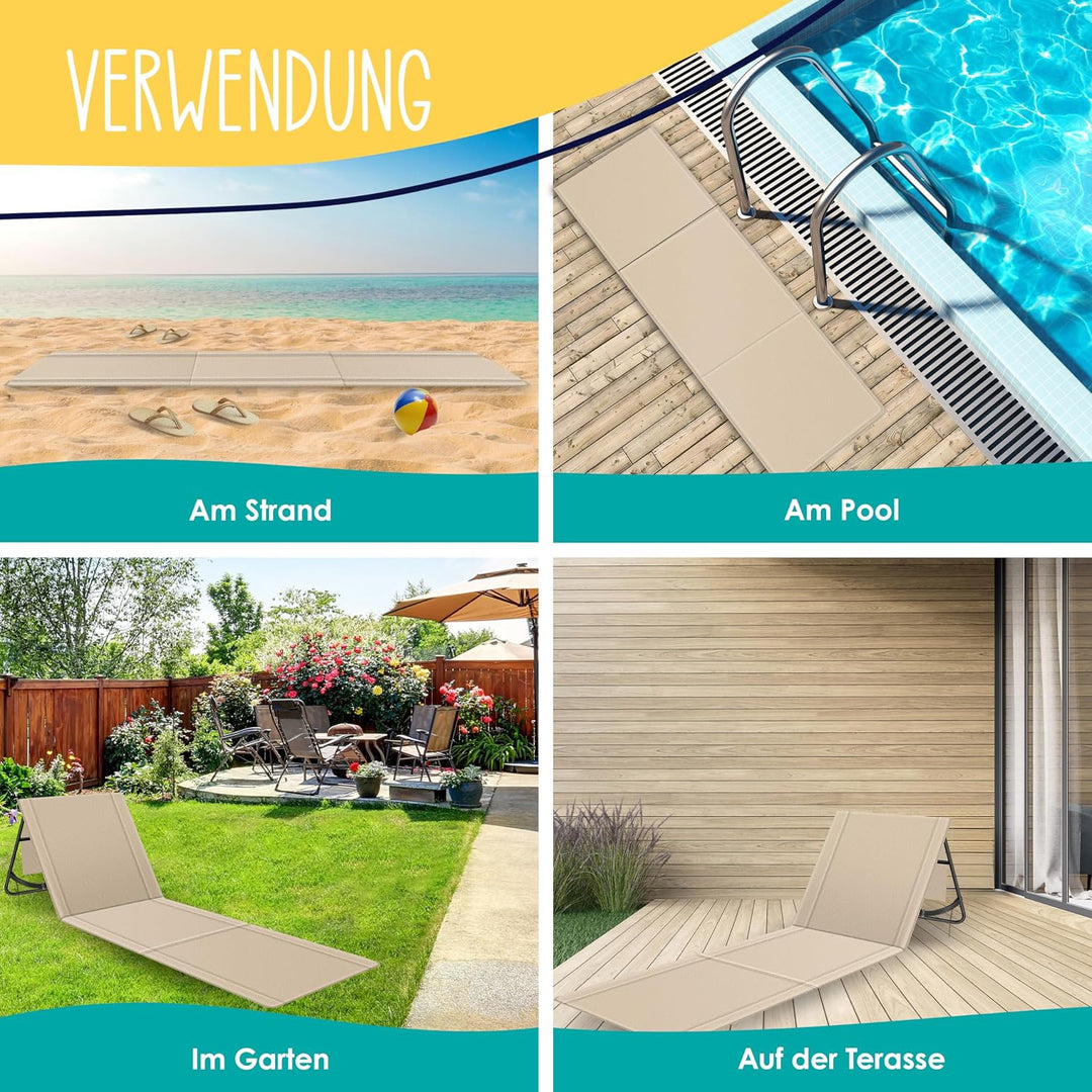 KESSER® Klappbare Strandmatte mit Verstellbarer Rückenlehne – Faltbare Strandliege mit Tragegurt, wa