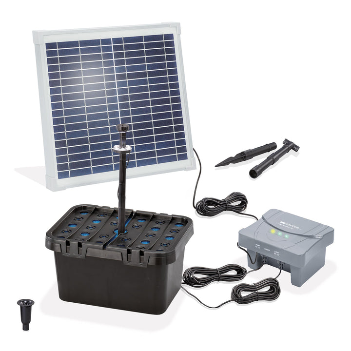 esotec Solar Teichfilterset Profi 15/550 LED, Teichfilter Komplettset mit Pumpe, LiFePo4 Akku, Solar