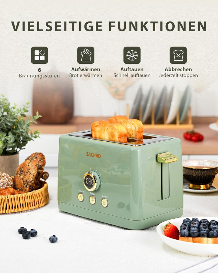 Toaster 2 Scheiben - ZACHVO Toaster mit Brötchenaufsatz, 6 Bräunungsstufe - 850W Toaster mit Herausn