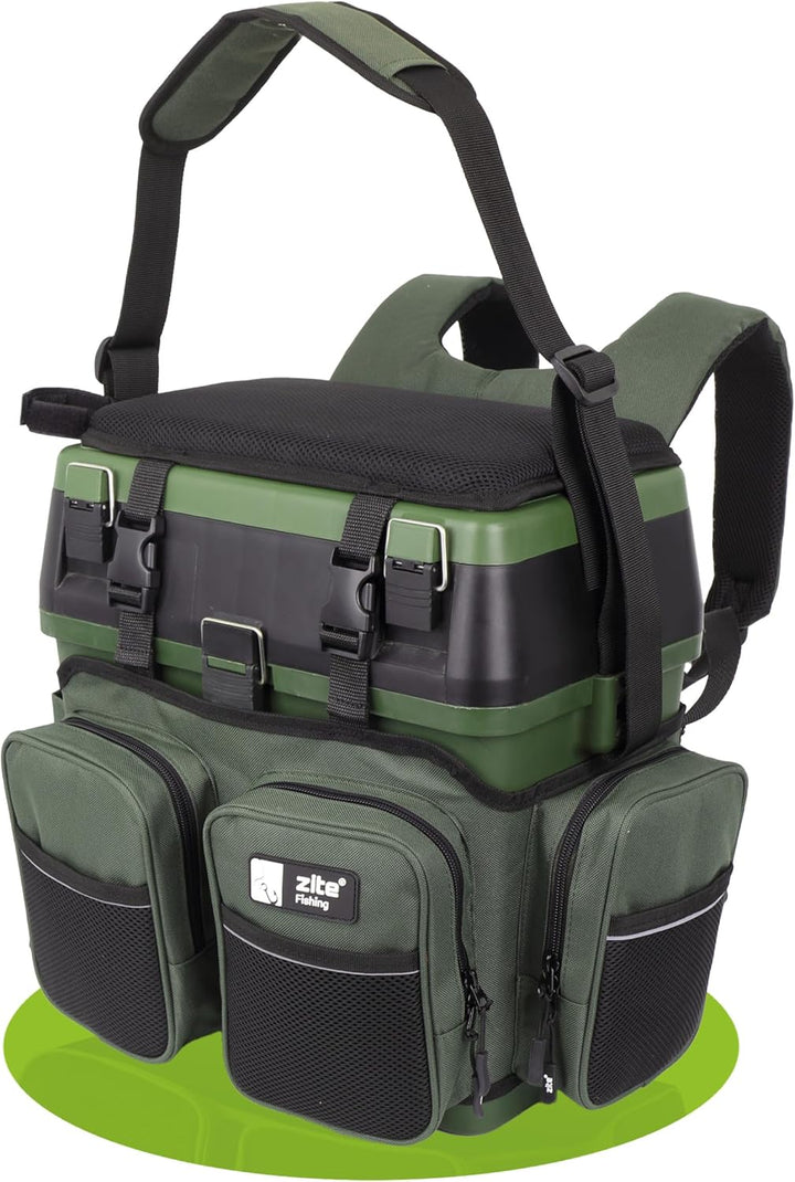 Zite Fishing Multi Angel-Koffer-Rucksack & Sitz-Kiepe in 1 - Inklusive 4 Tackle-Boxen für Angelzubeh