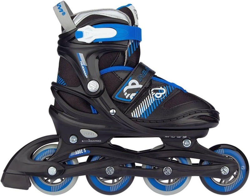 Nijdam Unisex-Youth Go Crossing Inline Skates Adjustable 29-32 Schwarz/Blau, 29-32 Schwarz/Blau