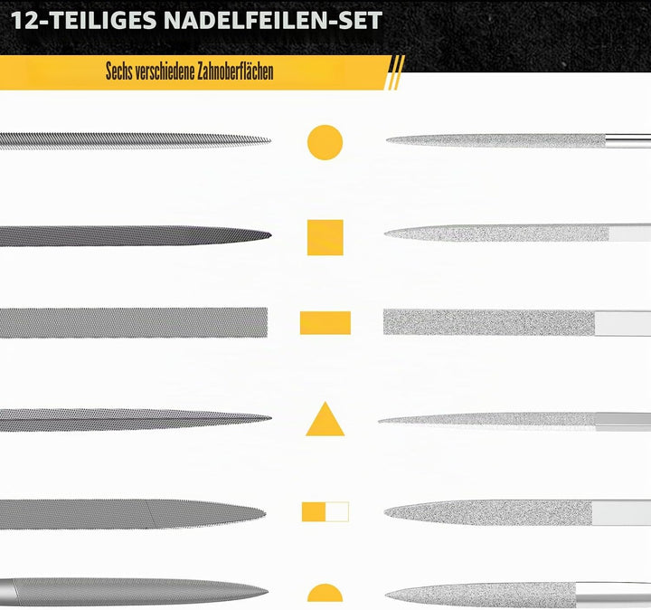 TARIST Nadelfeilen, Schlüsselfeilen 12tlg mit Werkzeugtasche, Kleine Feilenset enthält 6 Nadelfeilen
