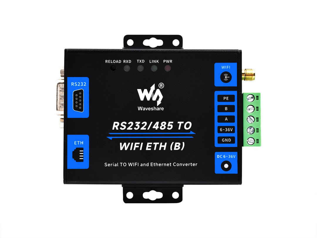 Waveshare Industrial Grade Serial Server RS232/485 to WiFi and Ethernet, Modbus Gateway, MQTT Gatewa