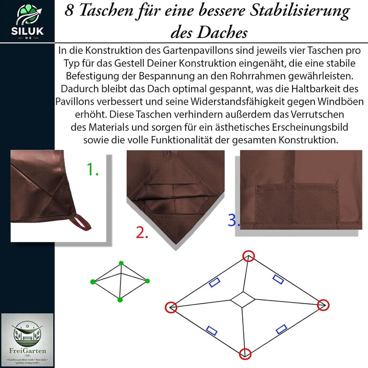 freigarten.de Ersatzdach für Pavillon 334 cm x 334 cm Sand Antik Pavillon Wasserdicht Material: Pana