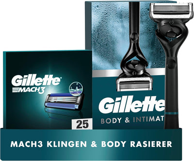 Gillette SET, Gillette Mach3 Rasierklingen für Rasierer, 25 Ersatzklingen + Gillette Intimate Nassra