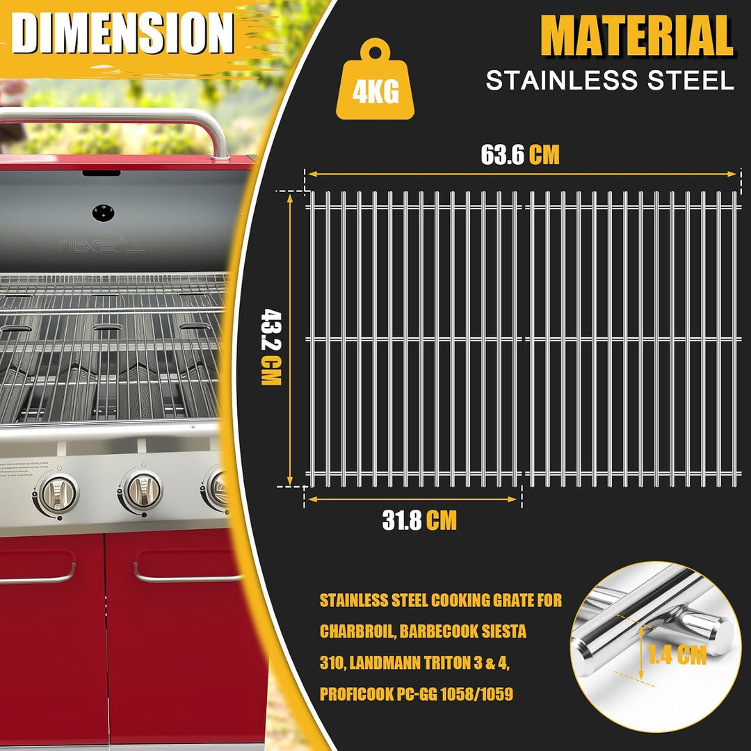 GFTIME 43,2 x 31,7cm Edelstahl Grillroste für Enders Boston 3 & Monroe Pro 3, Charbroil, Barbecook S