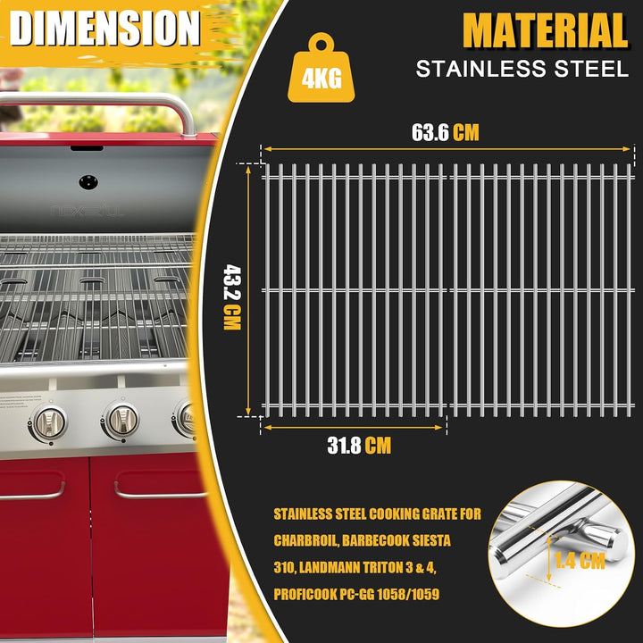 GFTIME 43,2 x 31,7cm Edelstahl Grillroste für Enders Boston 3 & Monroe Pro 3, Charbroil, Barbecook S