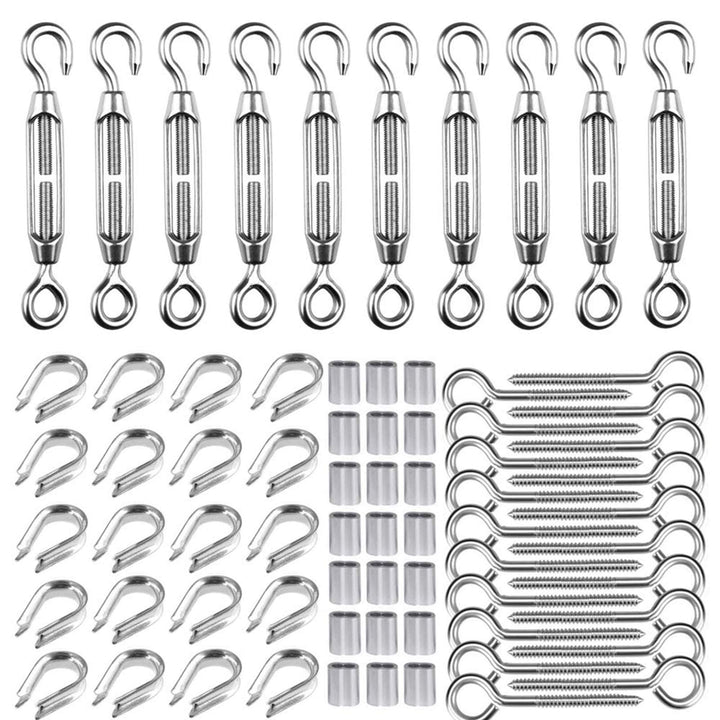 TooTaci Drahtseil 2mm Seilspanner Kit,M5 Seilspanner Edelstahl Set,10 Stück Spannschloss M5,20 Stück