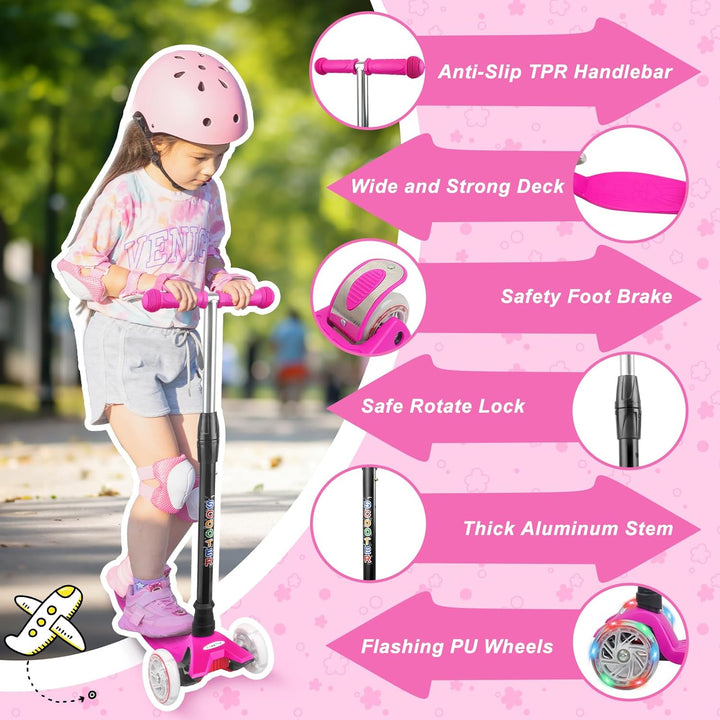 KORIMEFA Scooter Kinder Roller, Dreiradscooter mit PU LED Räder, Leuchtenden Räder, Faltbarer Höhenv