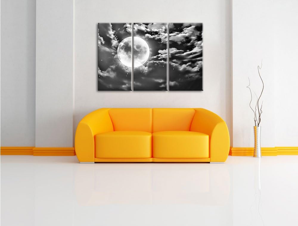 Pixxprint Vollmond als Leinwandbild/Grösse: 3 Teilig (120x80) cm/Wandbild/Kunstdruck/fertig bespannt