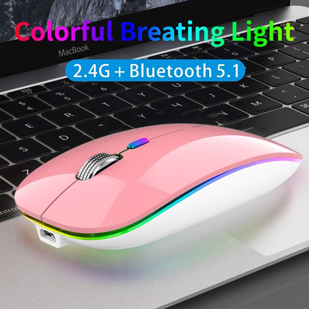 Uiosmuph Bluetooth Maus Kabellose, LED Funkmaus wiederaufladbar Leise Wireless Mouse 2.4GHz Kabellos