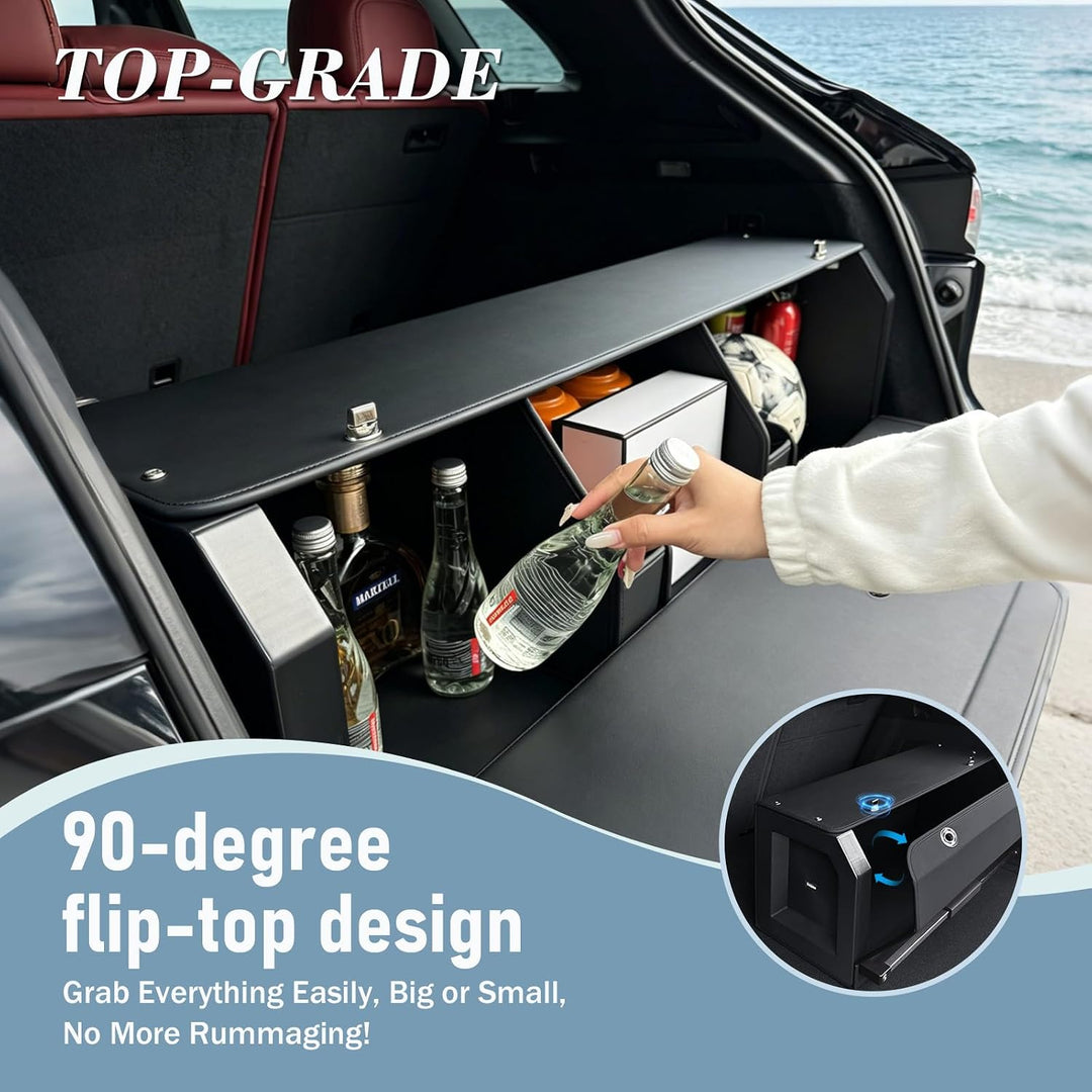 Grosser XXL Auto Kofferraum Organizer mit Deckel – Premium NAPPA Leder, Vordertür &amp; Tragbarer Push-P
