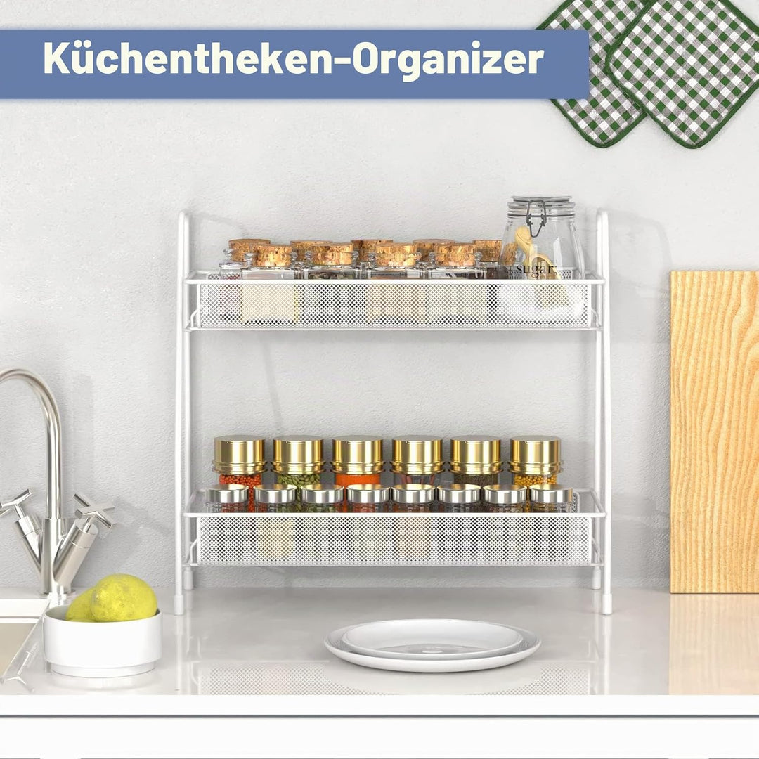 EKNITEY Badezimmer Organizer Aufbewahrung – 2 Tier Küchen Gewürzregal Bathroom Organizer for Vanity