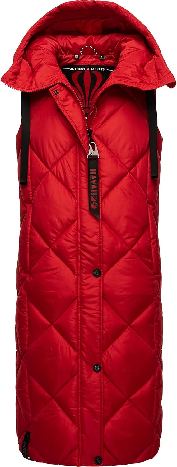 Navahoo warme Damen Winter Steppweste lang mit Kapuze Schnuckel XS-XXL S Apple Red, S Apple Red