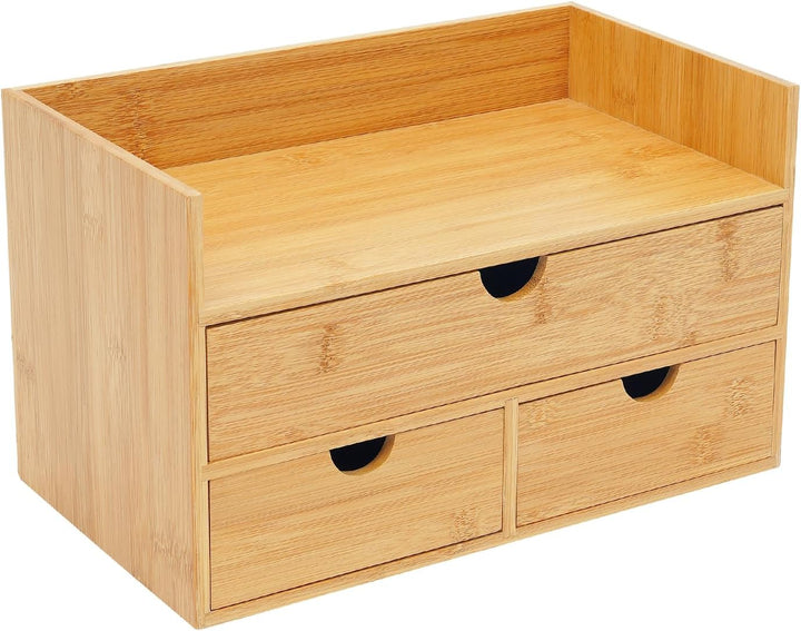 Bambus Schreibtisch Organizer mit 3 Schubladen, Mini Aufbewahrungsbox für Schublade & Tisch, Büro Ha