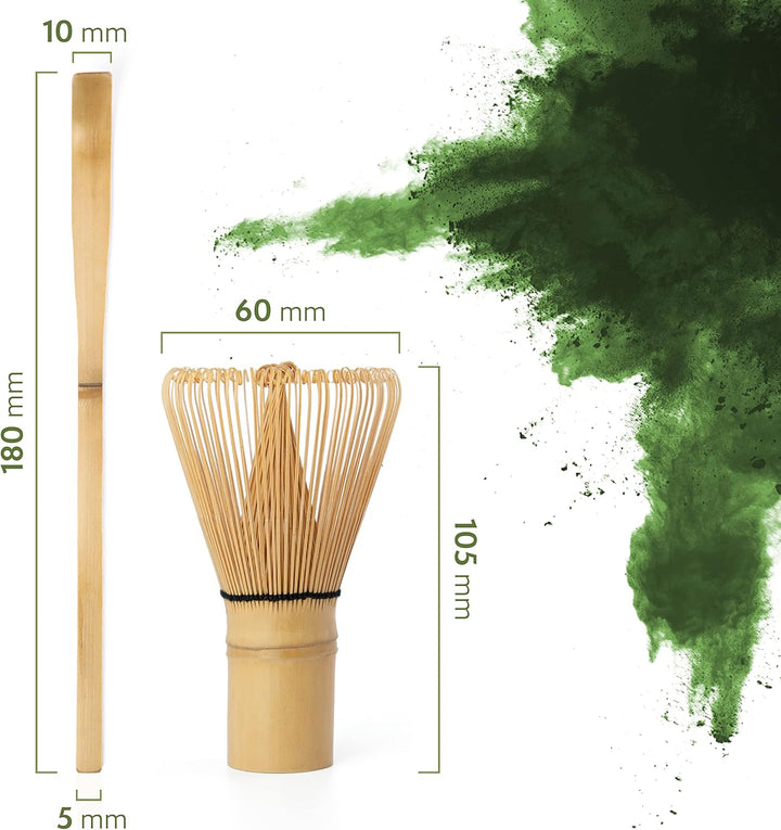 Matcha Besen und Löffel Set - handgefertigter Bambusbesen (Chasen) mit Löffel (Chashaku) für die tra