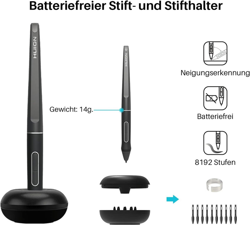 HUION Kamvas Pro 13 Grafiktablett mit Display, 13,3 Zoll HD Pen Batterieloser Stift PW507, Verstellb