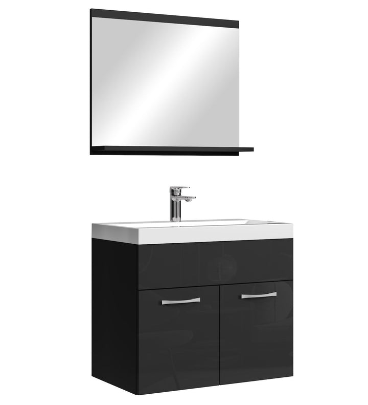 Badplaats B.V. Badezimmer Badmöbel Set Montreal 02 60cm Waschbecken Hochglanz Schwarz Fronten - Unte