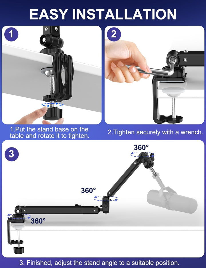 Kairiyard Mikrofonarm Boom Arm,Flach Verstellbarer Stangen Mikrofon Ständer mit Mikrofonclip,360° dr