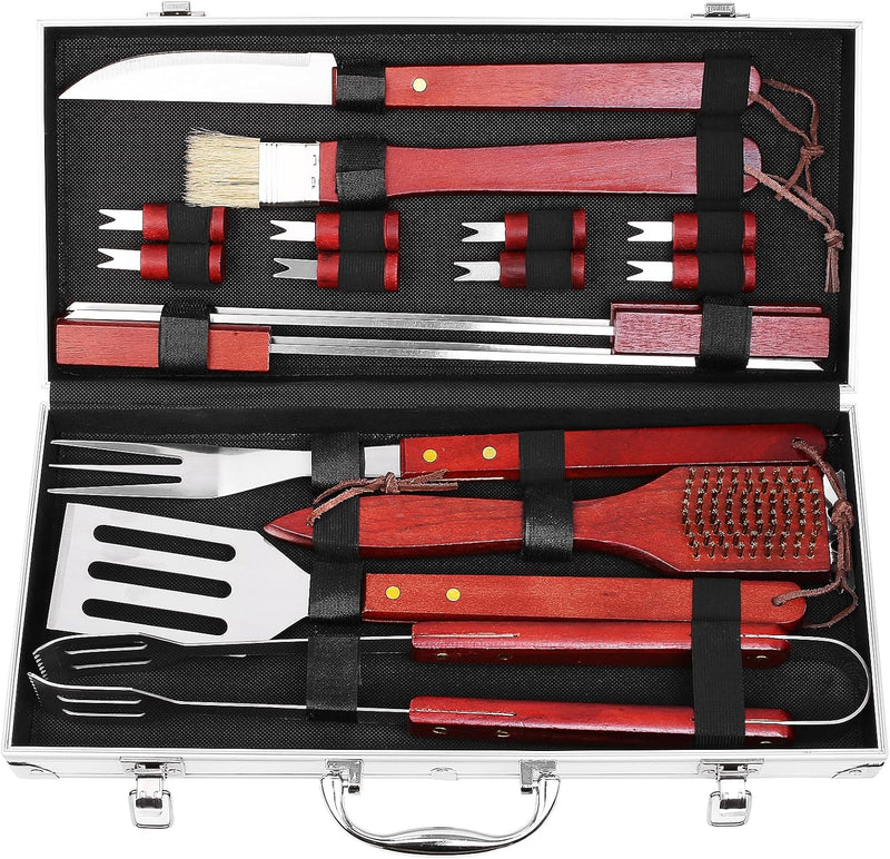 18 Stück Grillzubehör Grillbesteck Set mit Grillbürste，Grillzange Lang，Grillset aus Edelstahl mit Al