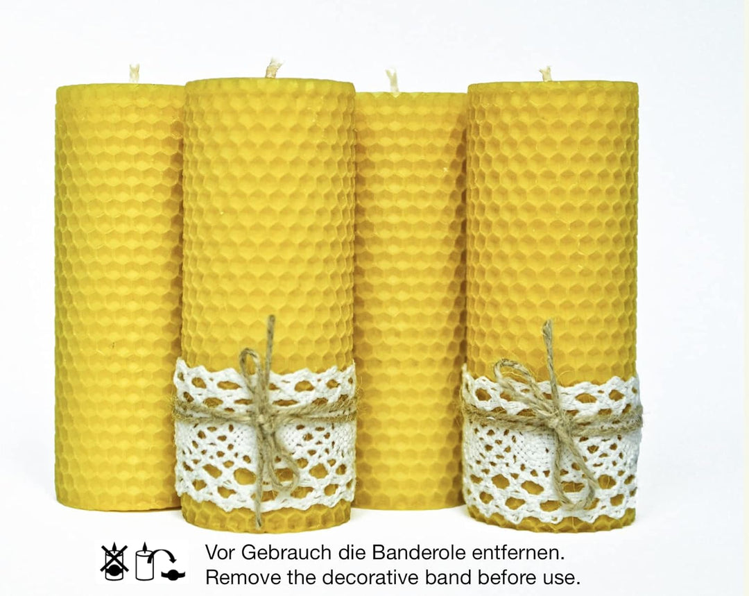 Xanty Bienenwachskerzen (13 cm x 5 cm), 4 Grosse goldene Kerzen aus 100% Bienenwachs, Wabenkerzen, S