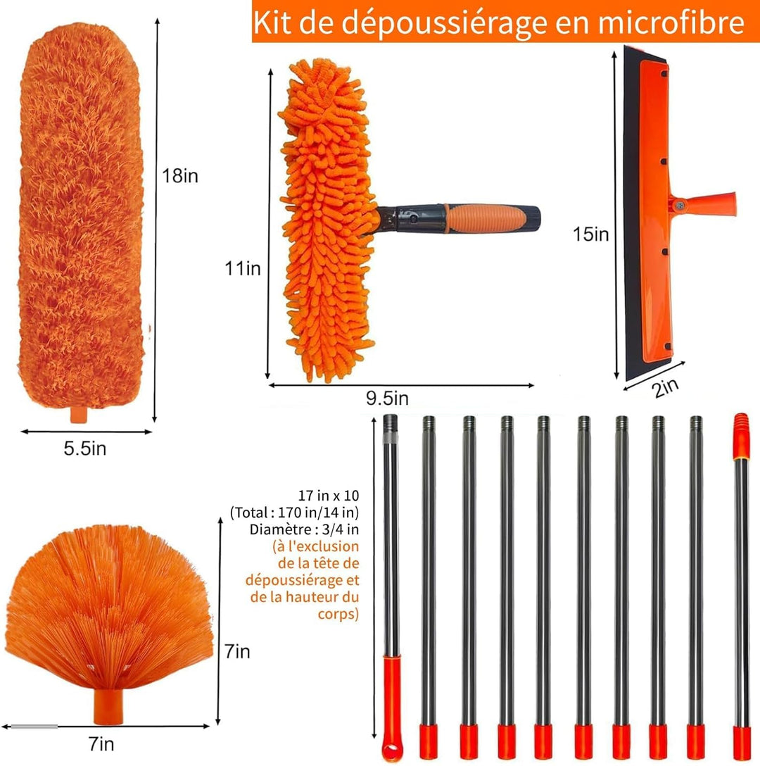 Staubwedel Teleskop 6M, mit Staubwedel Lang Ausziehbar mit 1,5 bis 4,9 m, Teleskop-Reinigungsbürste