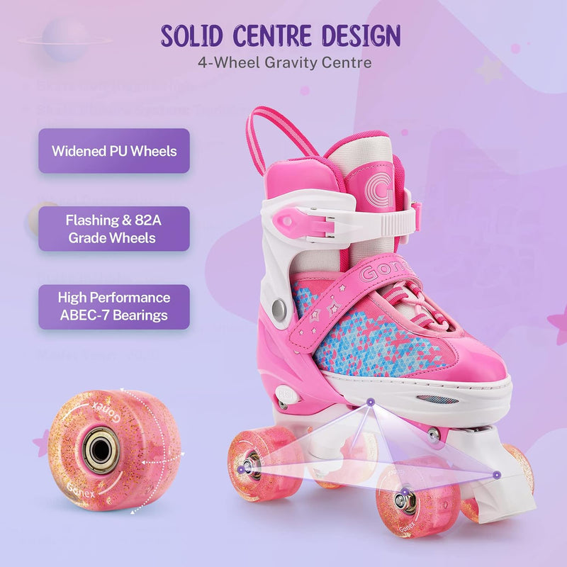 Gonex Verstellbar Rollschuhe, Leuchtenden Rädern Roller Skates für Mädchen Jungen Kinder Erwachsene