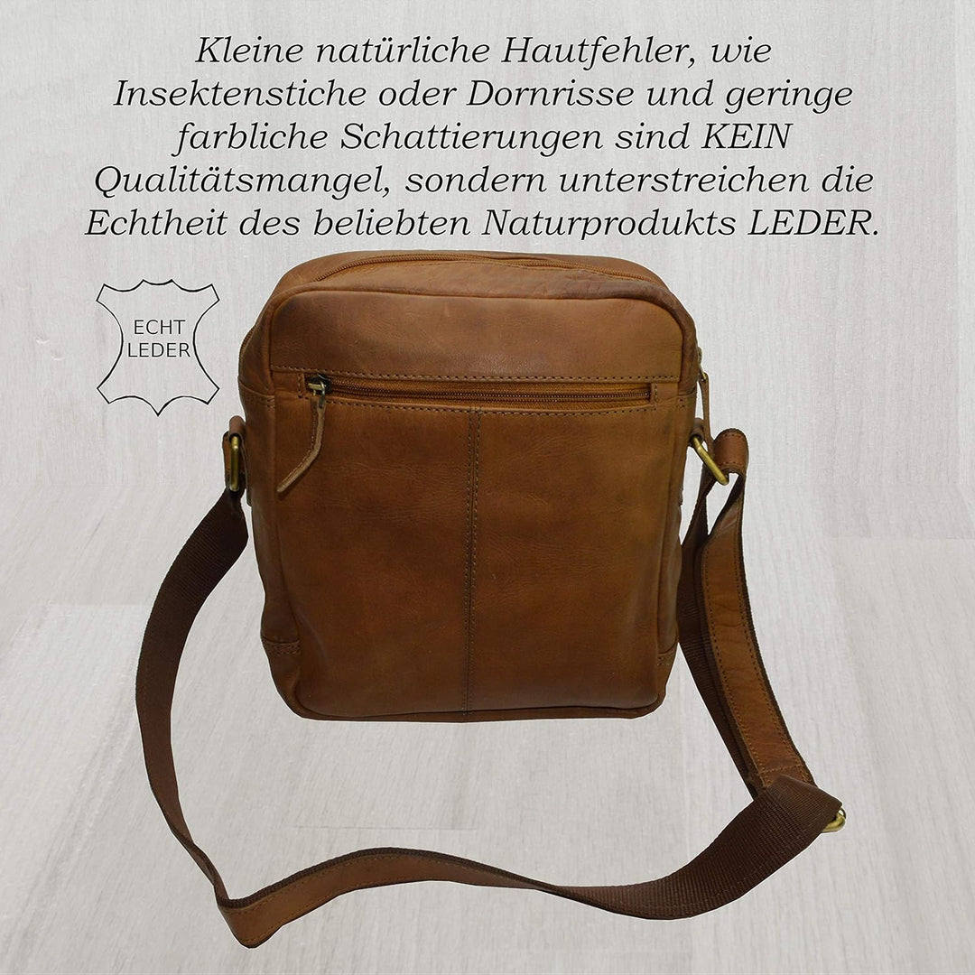 flevado Leder Schultertasche Umhängetasche Unisex Büffelleder Studitasche Freizeittasche (hellbraun)